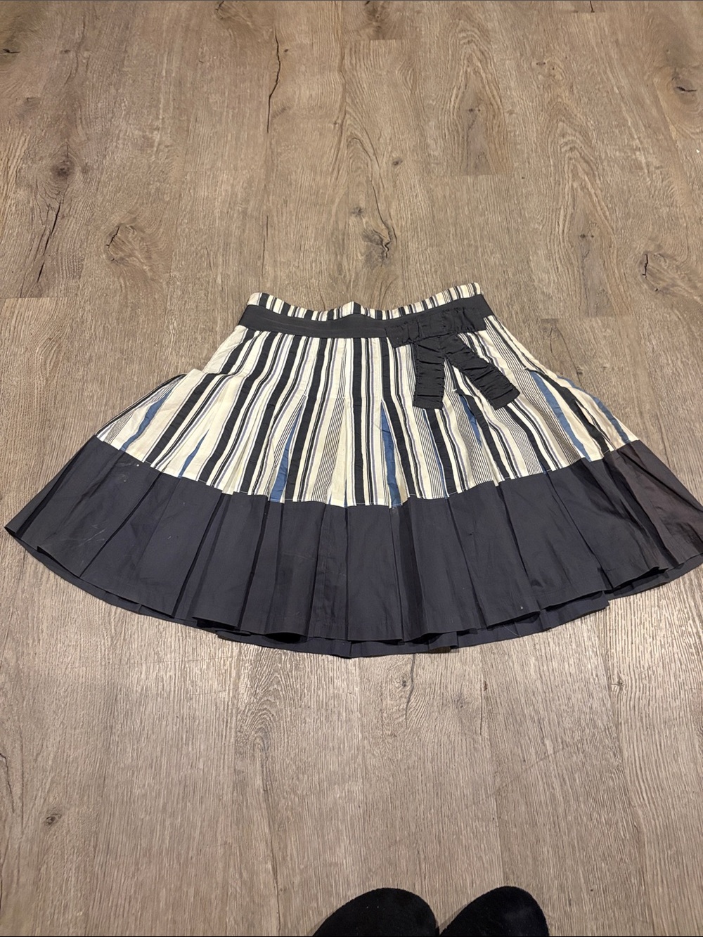 Dekker Pleated Navy and Cream Striped Circle Skirt with Contrast Hem 10